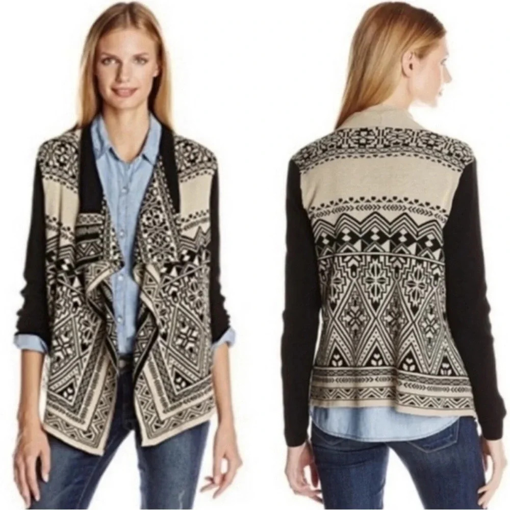 Lucky Brand boho Aztec waterfall open front Draped Southwestern festival L